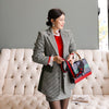 Plus Size Casual Elegant Print Plaid Two Piece Set for Women Office Work Formal Blazer and Mini Wrap Skirt Ladies 2 Piece Set