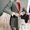Plus Size Casual Elegant Print Plaid Two Piece Set for Women Office Work Formal Blazer and Mini Wrap Skirt Ladies 2 Piece Set