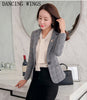 Plus Size Casual Slim Women Plaid Blazers and Jackets Notched Neck Ladies Long Sleeve Single Button Suit Jacket Coat