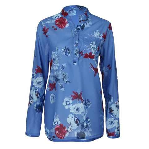 Plus Size Chiffon Blouse Summer Floral Print Long Sleeve Pullover Large Size Ladies Blouse Button Tops Casual Irregular Shirt