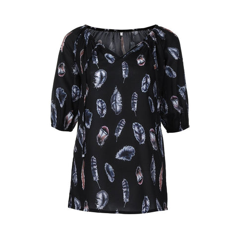 Plus Size Chiffon Blouse Women 2022 Fashion Half Sleeve Feather Print Big Size Tunic Tops Sexy V-neck Blouse And Top Shirt blusa