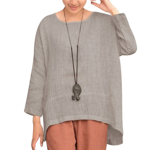Plus Size Cotton Linen Women Long Sleeve Oversized Vintage Tunic Tops 2022 Summer Blouses Ladies Causal Shirts Femme 4XL 5XL