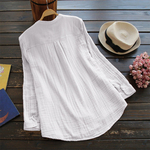 Plus Size Cotton Shirts Women Blouse Pink Vintage Autumn Tops Button Long Sleeve Tunic 2022 Casual Loose Ladies Blusas Famale