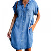 Plus Size Dresses for Women Turn Down Collar Short Sleeve Denim Dress with Pockets Loose Casual Shirt Dress Midi Dress for Women