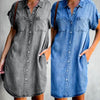 Plus Size Dresses for Women Turn Down Collar Short Sleeve Denim Dress with Pockets Loose Casual Shirt Dress Midi Dress for Women