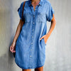 Plus Size Dresses for Women Turn Down Collar Short Sleeve Denim Dress with Pockets Loose Casual Shirt Dress Midi Dress for Women