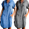 Plus Size Dresses for Women Turn Down Collar Short Sleeve Denim Dress with Pockets Loose Casual Shirt Dress Midi Dress for Women