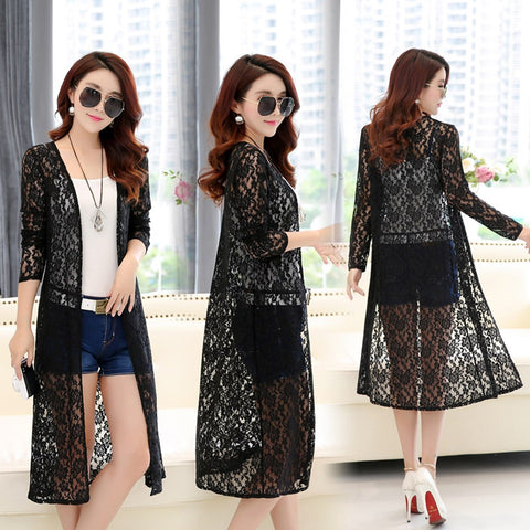 Plus Size Elegant Blouse Ladies Summer Long Lace Kimono Cardigan Women 2022 Long Sleeve Shirts Beach Shirt Female Crochet