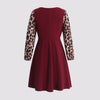 Plus Size Elegant Midi Dress for Women 2023 Autumn Winter Leopard Long Sleeve Wine Red Black Casual Dresses Large Size Clothing