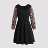 Plus Size Elegant Midi Dress for Women 2023 Autumn Winter Leopard Long Sleeve Wine Red Black Casual Dresses Large Size Clothing