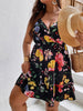 Plus Size Elegant Women Summer Midi Dress 4xl 2023 Curvy Large Size Black Floral Print Sleeveless V Neck A Line Casual Dresses