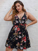 Plus Size Elegant Women Summer Midi Dress 4xl 2023 Curvy Large Size Black Floral Print Sleeveless V Neck A Line Casual Dresses