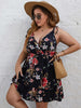 Plus Size Elegant Women Summer Midi Dress 4xl 2023 Curvy Large Size Black Floral Print Sleeveless V Neck A Line Casual Dresses