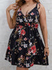 Plus Size Elegant Women Summer Midi Dress 4xl 2023 Curvy Large Size Black Floral Print Sleeveless V Neck A Line Casual Dresses
