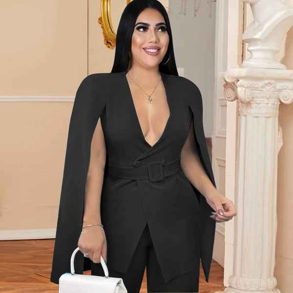 Plus Size Cloak Cape Blazer Women Work Wear Open Front Poncho Coat Notch Lapel Split Long Sleeve Casual Slim Suit Jacket