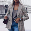 Plus Size Fashion OL Blazers Women's Check Coat Jackets ZANZEA 2022 Casaul Long Sleeve Overcoats Female Double Breasted Outwears
