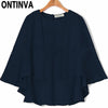 Plus Size Fashion Womens Chiffon Blouse Tunics Tops Red Navy Blue Basic Shirts with Batwing Sleeve 6XL 5XL Clothing Blusas