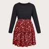 Plus Size Floral Print Midi Dress 2023 Autumn 4XL Patchwork Deep Blue Long Sleeve Elegant Casual Dresses Women Large Clothing