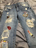 Plus Size Jeans Women 2022 Fashion Korean Personality Hole Sequins Large Harlem Jeans Students Nine-point Denim Pants Trousers
