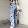 Plus Size Jeans Women Printing Love Cool Girls Design Casual All-match Pockets High Waist Straight Ulzzang Chic Trouser
