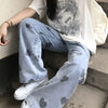 Plus Size Jeans Women Printing Love Cool Girls Design Casual All-match Pockets High Waist Straight Ulzzang Chic Trouser