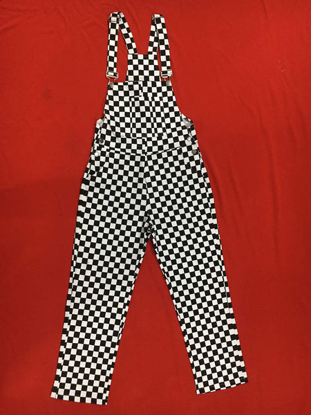 Plus Size Kpop Ulzzang Street Hiphop Straight Wide Leg Overalls Cotton Denim Pant Suspender Jumpsuit Checkerboard Plaid Trouser