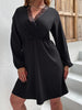 Plus Size Lace Mini Dress 2023 Autumn Long Sleeve V Neck A Line Black Clothing Oversized Tunic Elegant Casual  Wrap Dresses
