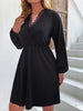Plus Size Lace Mini Dress 2023 Autumn Long Sleeve V Neck A Line Black Clothing Oversized Tunic Elegant Casual  Wrap Dresses