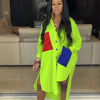 Plus Size Long Sleeve Shirt Dress Women Casual Summer Dress Patchwork Pocket Button Oversize High Low Asymmetrical T Shirt Dress