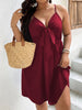 Plus Size Midi Dress for Women 4XL Bow V Neck Sexy A Line Clothing 2023 Summer Sleeveless Casual Beach Solid Dresses