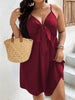 Plus Size Midi Dress for Women 4XL Bow V Neck Sexy A Line Clothing 2023 Summer Sleeveless Casual Beach Solid Dresses