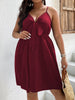 Plus Size Midi Dress for Women 4XL Bow V Neck Sexy A Line Clothing 2023 Summer Sleeveless Casual Beach Solid Dresses