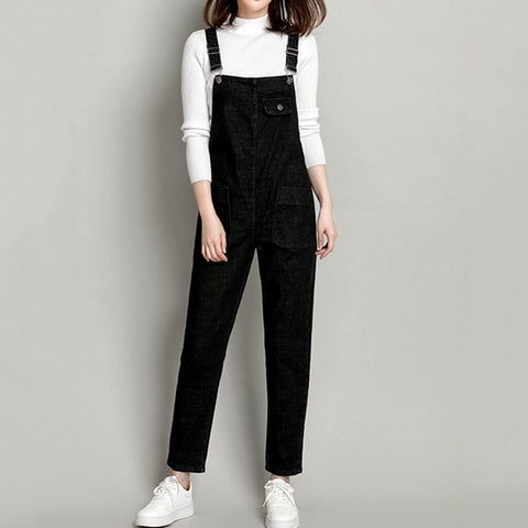 Plus Size New Women's Casual Loose Denim Overalls Lady's Solid Colors Baggy Jeans Wide Leg Jumpsuit Pants with Pocket for Woman