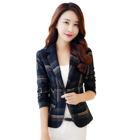 Plus Size  Style Slim Blazers And Jackets Fashion Blue Red Plaid Print Blazer 2022 Women One Button Blazer Suit Elegant Jacket