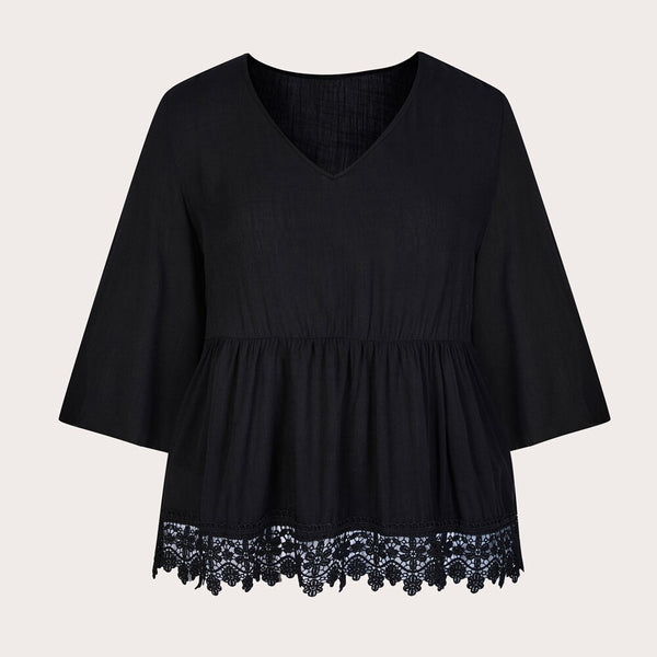 Plus Size Peplum Black Blouse Women 2023 Autumn Large Size Half Sleeve V Neck Clothing Casual Cotton Tops Solid Loose T Shirts