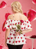 Plus Size Peplum Blouses Large Size Curvy T-shirts Summer 2023 Women 4xl Heart Print Ruffles Off Shoulder Casual Ladies Top