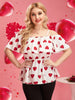 Plus Size Peplum Blouses Large Size Curvy T-shirts Summer 2023 Women 4xl Heart Print Ruffles Off Shoulder Casual Ladies Top