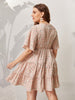 Plus Size Pink Midi Dress Women Floral Print Ruffles Sleeve 2023 Summer Autumn Casual Oversized 4XL Elegant Loose Dresses