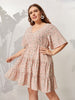 Plus Size Pink Midi Dress Women Floral Print Ruffles Sleeve 2023 Summer Autumn Casual Oversized 4XL Elegant Loose Dresses