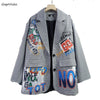 Plus Size Plaid Casual Blazer Women Graffiti Print Outerwear for girl Lady Loose Suit Jacket Female 2023 Korean Coats LT882S30