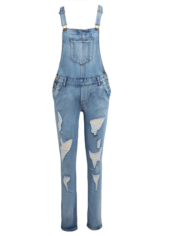 Plus Size Ripped Denim Jumpsuit Women Winter Denim Overalls Pockets Button Casual Dungarees Long Jeans Playsuit Rompers Female