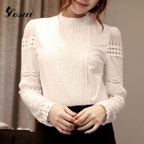 Plus Size S-5XL New Women Shirts Autumn Blusa Lady Blouses Slim Bottoming Long-sleeved White Shirt Lace Hollow Out Blusas