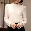 Plus Size S-5XL New Women Shirts Autumn Blusa Lady Blouses Slim Bottoming Long-sleeved White Shirt Lace Hollow Out Blusas