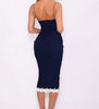Plus Size Sexy Women Lace Printed Dress Vestido Bodycon Strappy V Neck Floral Lace Cocktail Party Short Dress Navy Blue