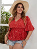 Plus Size Tunic Tops 4XL Peplum T-shirt Women Red Floral Print Large Size Clothing Casual Blouse 2023 Summer Ladies Outfits