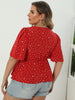 Plus Size Tunic Tops 4XL Peplum T-shirt Women Red Floral Print Large Size Clothing Casual Blouse 2023 Summer Ladies Outfits