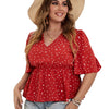 Plus Size Tunic Tops 4XL Peplum T-shirt Women Red Floral Print Large Size Clothing Casual Blouse 2023 Summer Ladies Outfits