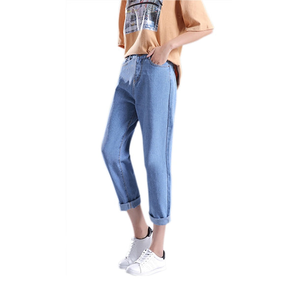 Plus Size Vintage Blue Boyfriend Jeans For Women High Waist Denim Jeans Female Casual Loose Jeans Spring Autumn Denim Pants 2022