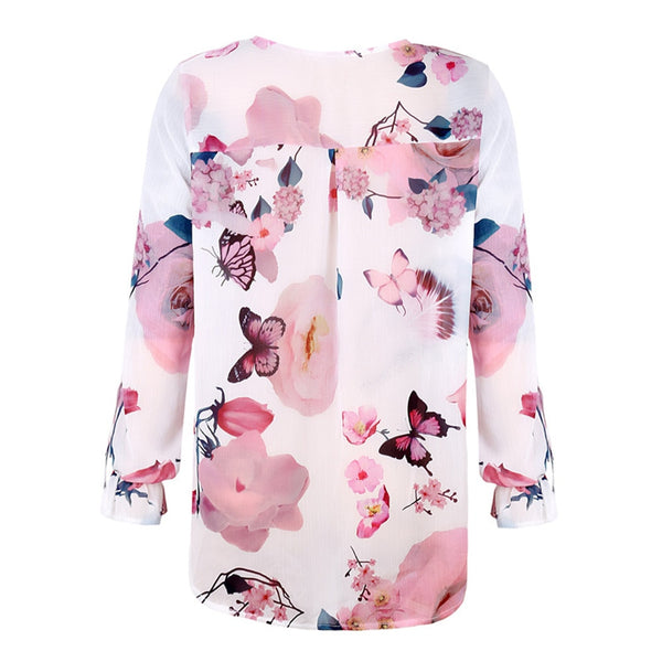 Plus Size Women Blouse Shirt 2022 Long Sleeve Floral Printed Elegant Blouse Woman O Neck Button O Neck Chiffon Irregular blouse