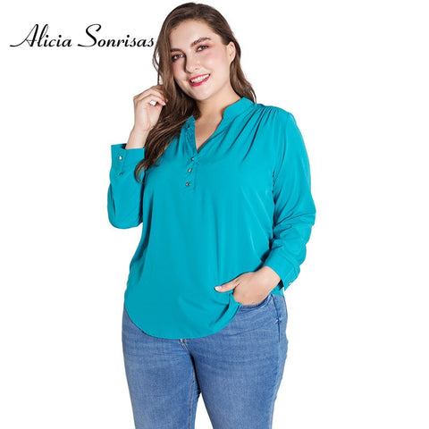 Plus Size Women Blouse Spring Autumn 2022 Long-sleeved V-neck Chiffon Shirt 5XL 6XL Pink Purple Green Shirts ZPZ843
